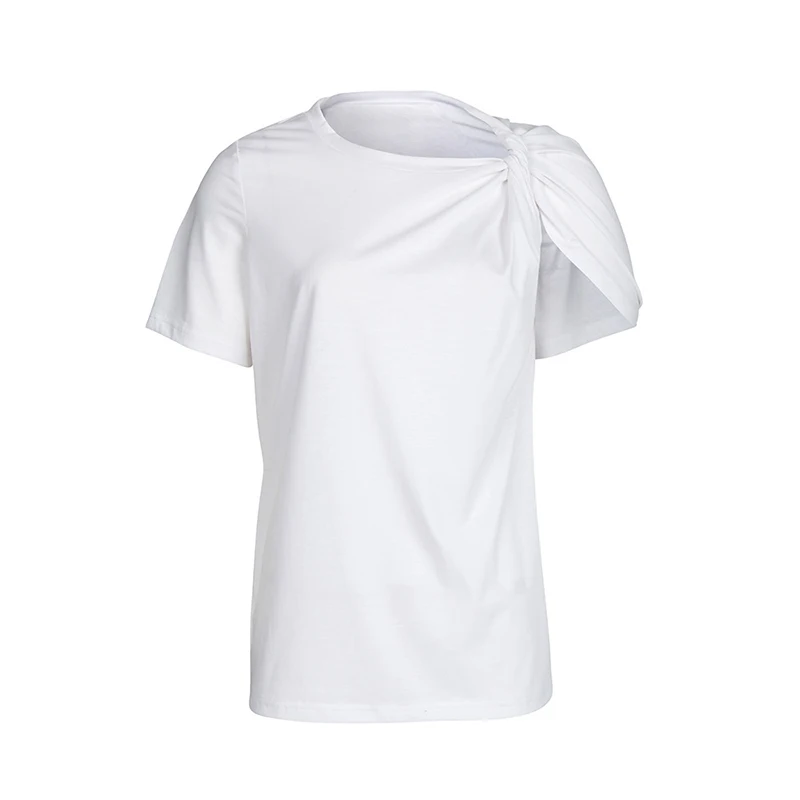 TWOTWINSTYLE Ruched Basic T Shirt For Women Short Sleeve Big Size Irregular White T Shirts Top 2020 Summer Fashion New Clothing