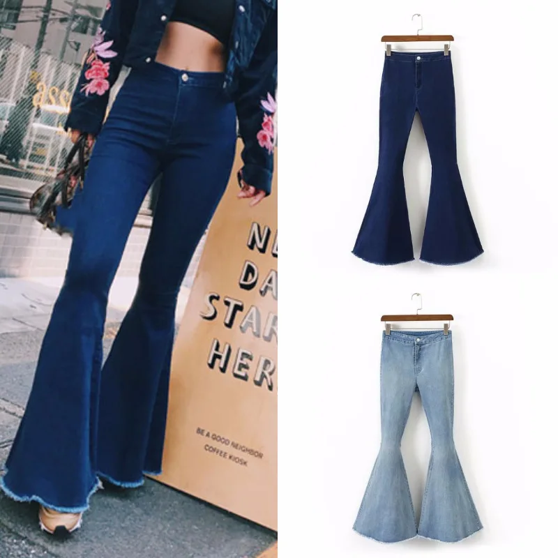 High Waist Flare Jeans Women Bell Bottom Denim Ladies Skinny Jeans Fashion Retro Female Wide Leg Pants Trousers Dropshipping