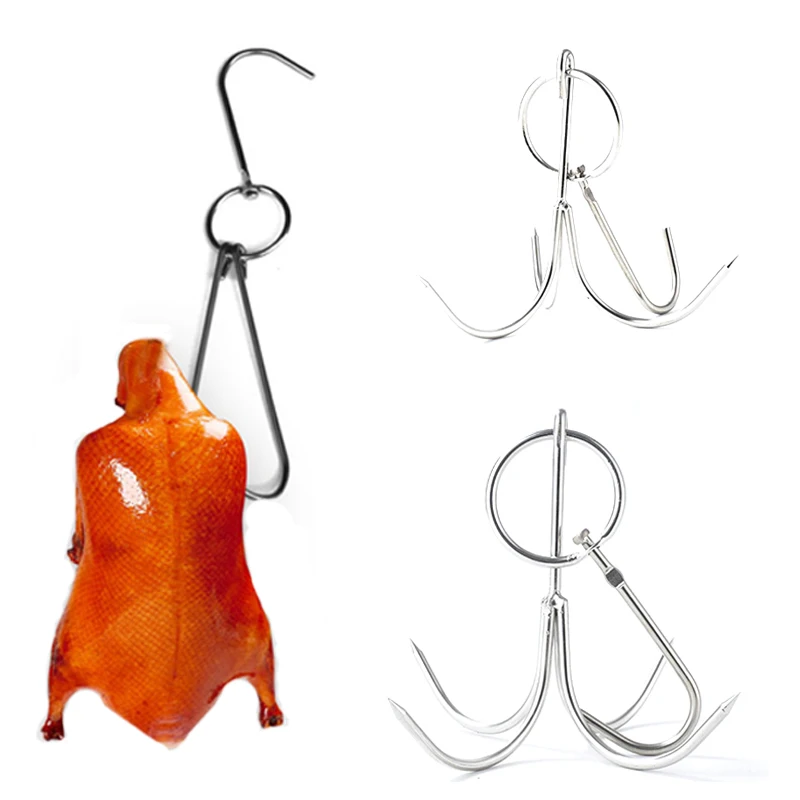 BBQ Grill Shelf Meat Hook, Skewer BBQ Fork Hanger, Stainless Steel Beef Roast Duck Lamp, Restaurant Hook, Outdoor Kitchen Tools