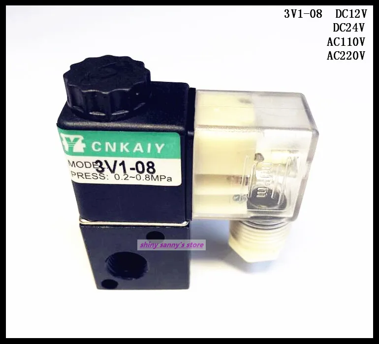 3V1-08 DC12V , DC24V , AC110V , AC220V  Air Solenoid Valves 2 Position 3 Way 1/4