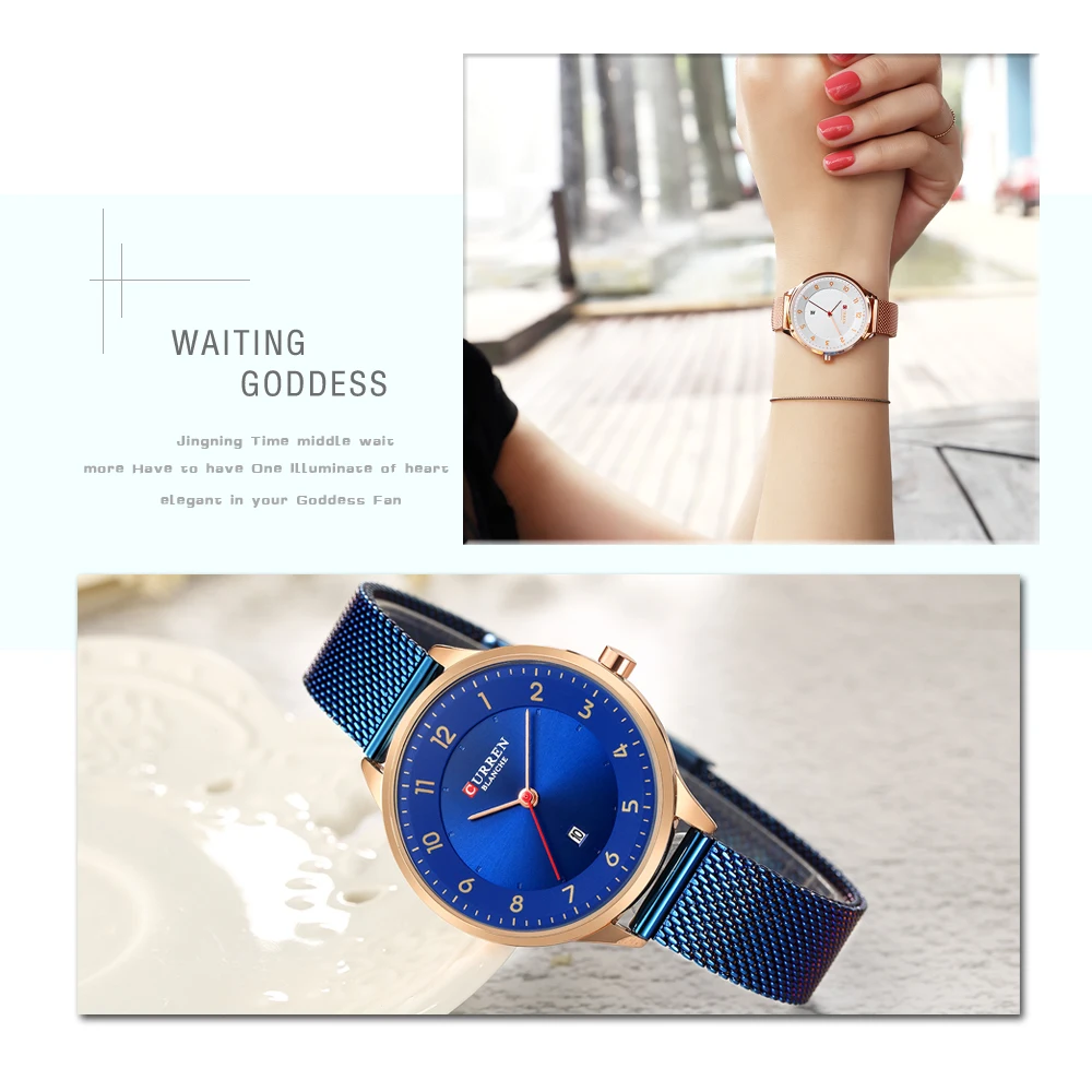 CURREN Watch Women Fashion Blue Quartz Women\'s Bracelet Watches Luxury Casual Waterproof Wristwatch Female Clock Gift for Wife