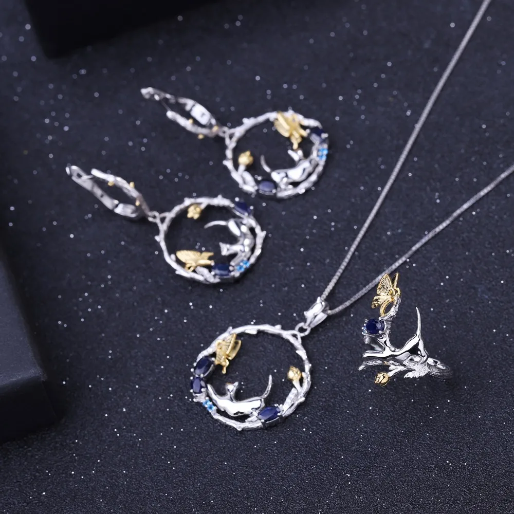 GEM'S BALLET 925 Sterling Silver Handmade Cat & Butterfly Pendant Necklace 0.84Ct Natural Blue Sapphire Fine Jewelry for Women - Image 5