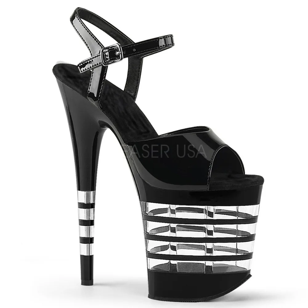 

fashion stage catwalk high heels, lacquered platform striped decorative sandals, sexy 20cm heels