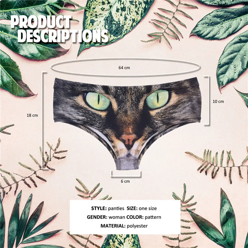 DeanFire Kawaii 3D Panties Women Underwear Wild Cat Green Funny Print Lovely Push Up Briefs Lingerie Thong for Female