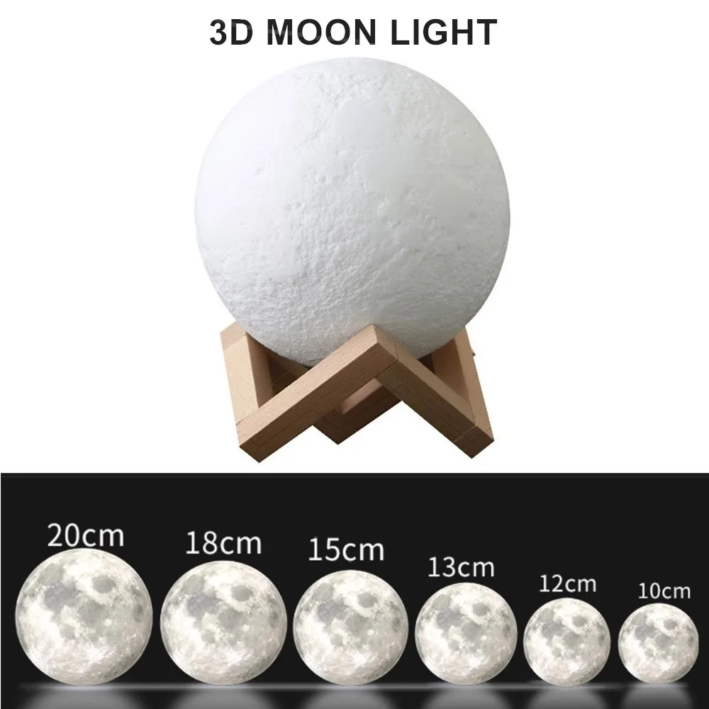 Dropship 3D Print Moon Lamp Moonlight Colorful Touch USB Led Night Light Rechargeable Nightlight Home Decor Creative Gift