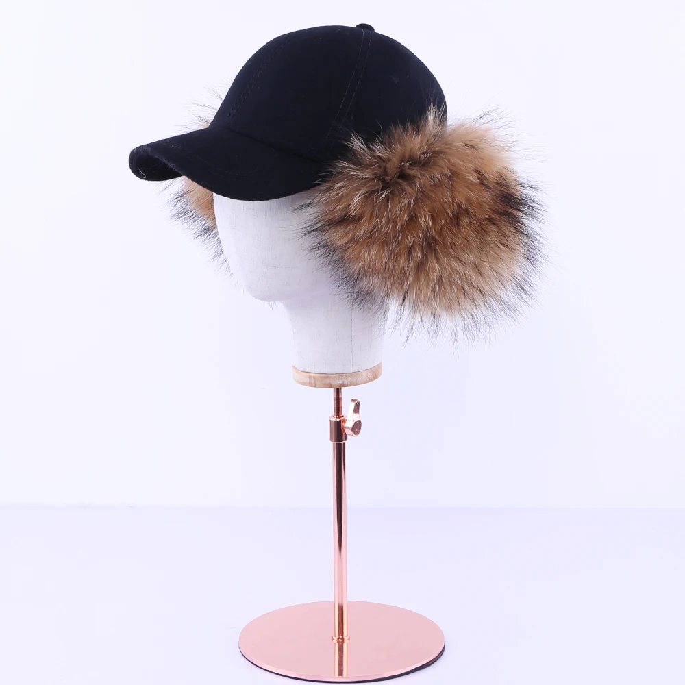 Fashion New 2020 Genuine Real Fox Fur Raccoon Fur Trim Cashmere Wool Blend Baseball Caps Winter Bomber Hats Earmuffs Cap