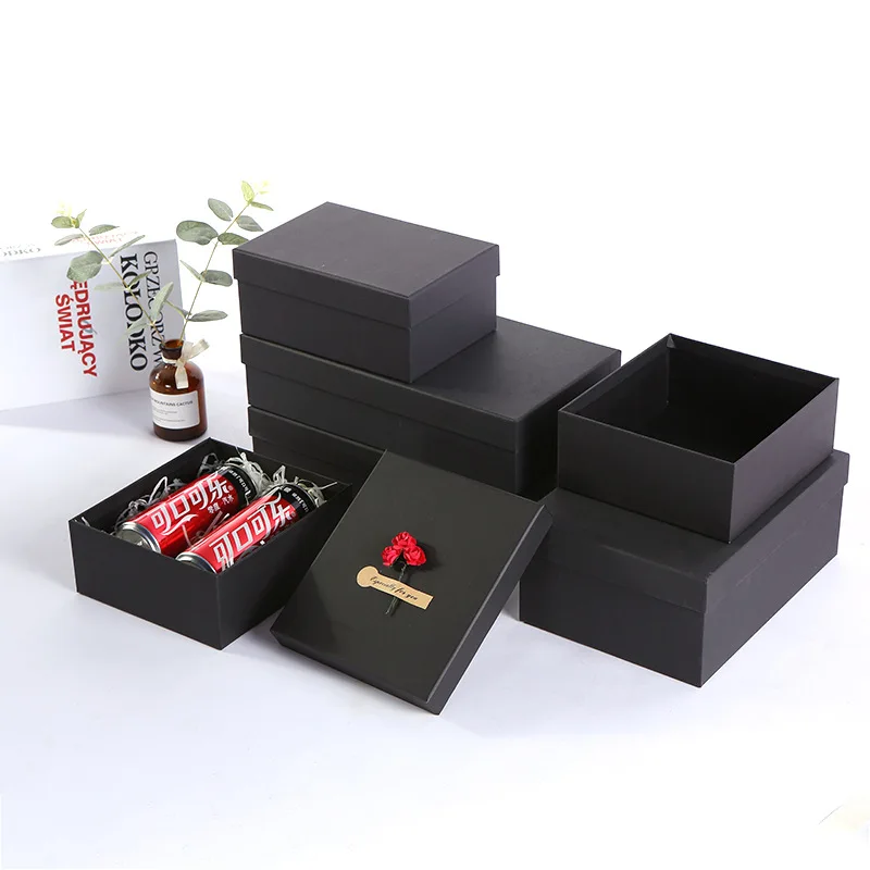 100PCS/lot gift paper box  Luxury Black jewelry Paper box Lift off lid paper boxes customized 1 color / Hot stamping logo