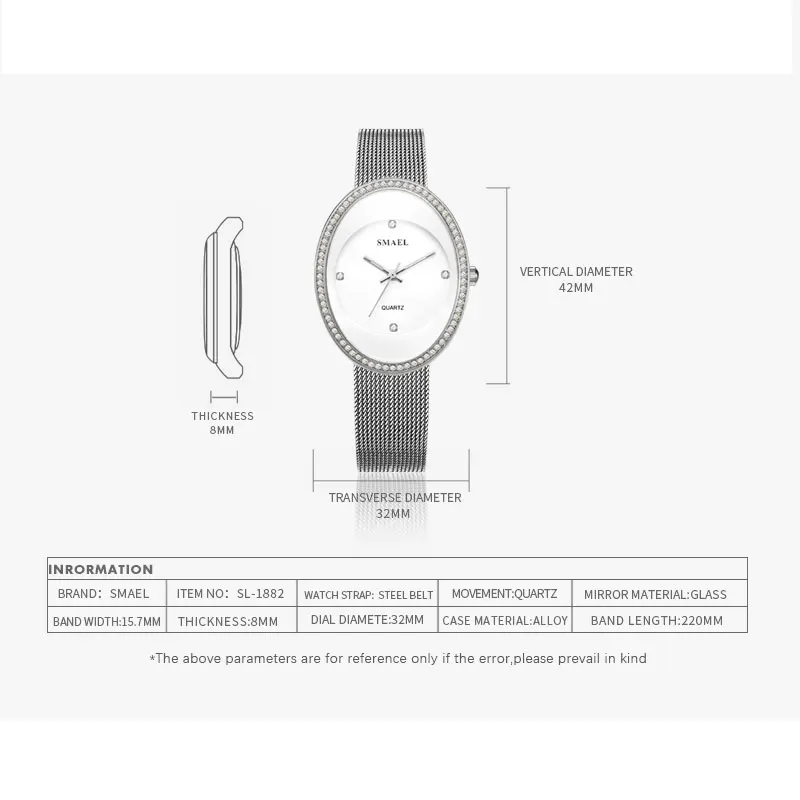 Quartz Watch Women Bracelet Silver SMAEL New Women Watches digital Fashion Casual Woman Elegnat 1882 Ladies Watches Waterproof