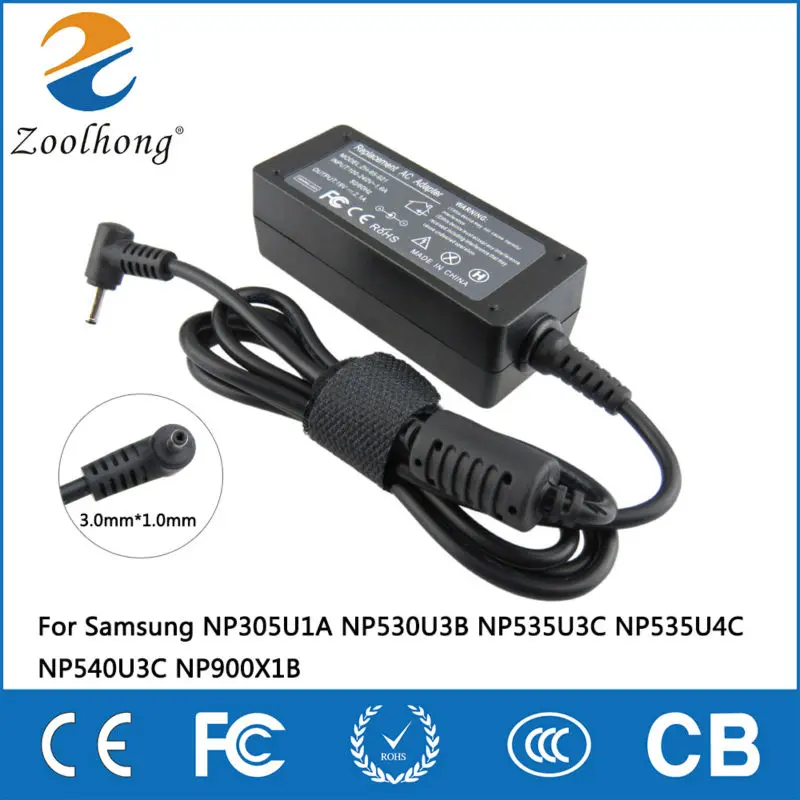 

19V 2.1A 40W laptop AC power adapter charger for Samsung NP305U1A NP530U3B NP535U3C NP535U4C NP540U3C NP900X1B 3.0mm * 1.0mm