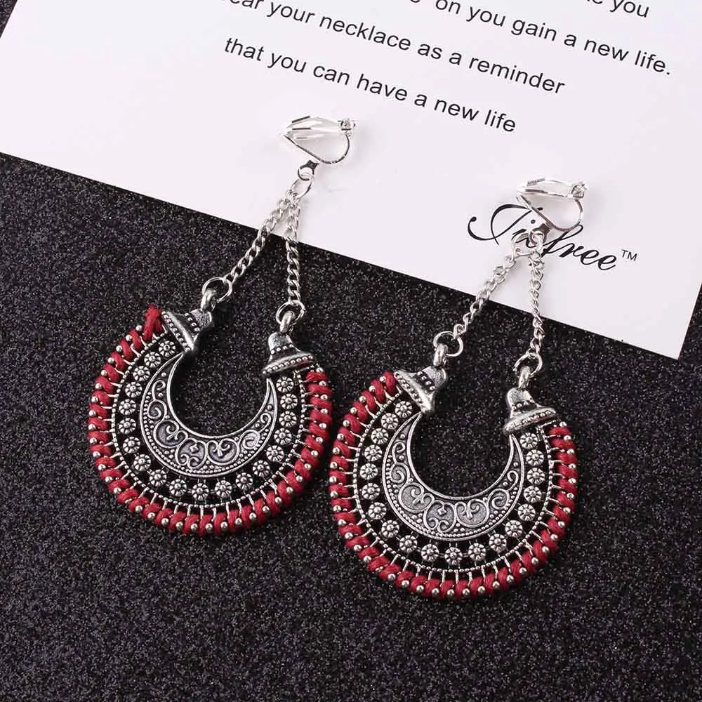 FAMSHIN 2018 Fashion Boho Long Clip on Earrings For Women Jewelry Vintage Earrings Power Bohemian Rope Wrap Earrings