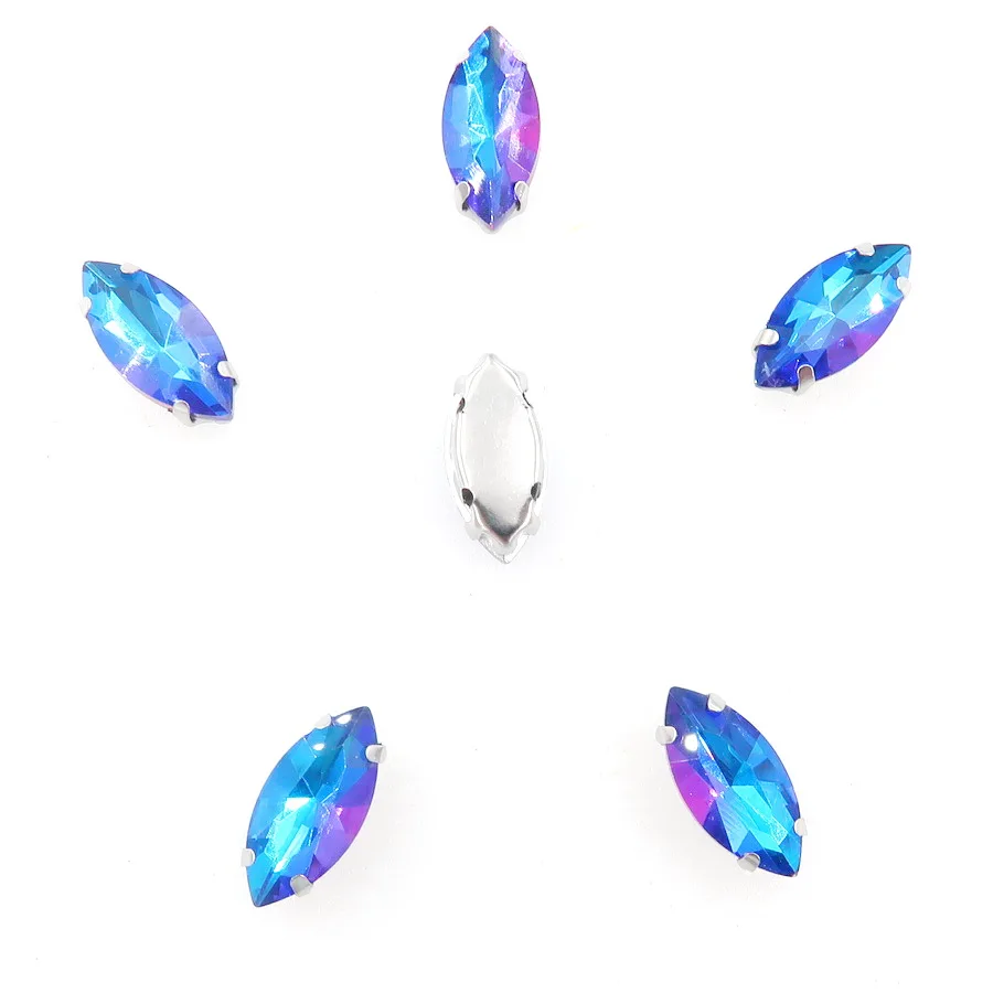 Navette-förmige Silberkrallenfassungen, 20 Stück, Regenbogen- & Jelly-Candy-AB-Farben, Glaskristall, 7*15mm, zum Aufnähen, Strass für Taschen, DIY-Verzierung – Detail 5