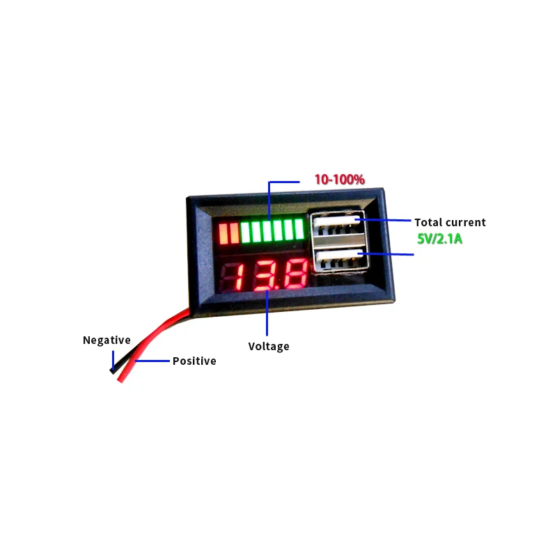Red LED Digital Display Voltmeter Mini Voltage Meter Volt Tester Panel For DC 12V Cars Motorcycles Vehicles USB 5V2A output