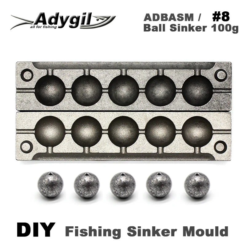 Adygil DIY Fishing Ball Sinker Mould ADBASM/#8 Ball Sinker 100g 5 Cavities