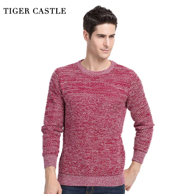 

TIGER CASTLE Casual O-Neck Mens Pullovers Spring Autumn Quality Cashmere Wool Red Sweater Men Long Sleeve Slim Fit Pull Knitwear