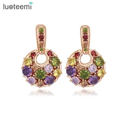 LUOTEEMI New American Style Multicolour Cubic Zirconia Round Shape Small Pendant Earrings For Women Gifts Brinncos