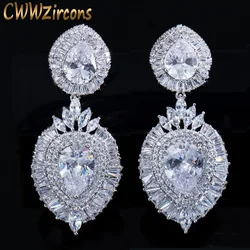 CWWZircons Luxurious High Quality Long Big Dangle Drop Women Party Costume Earrings For Wedding Bridal Jewelry Gift CZ321