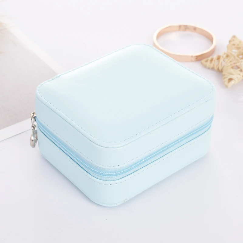Hot sale pretty Leather Travel Portable Mini stud earring ring Jewelry Box Case with Mirror Jewelry Display Box Makeup Organizer