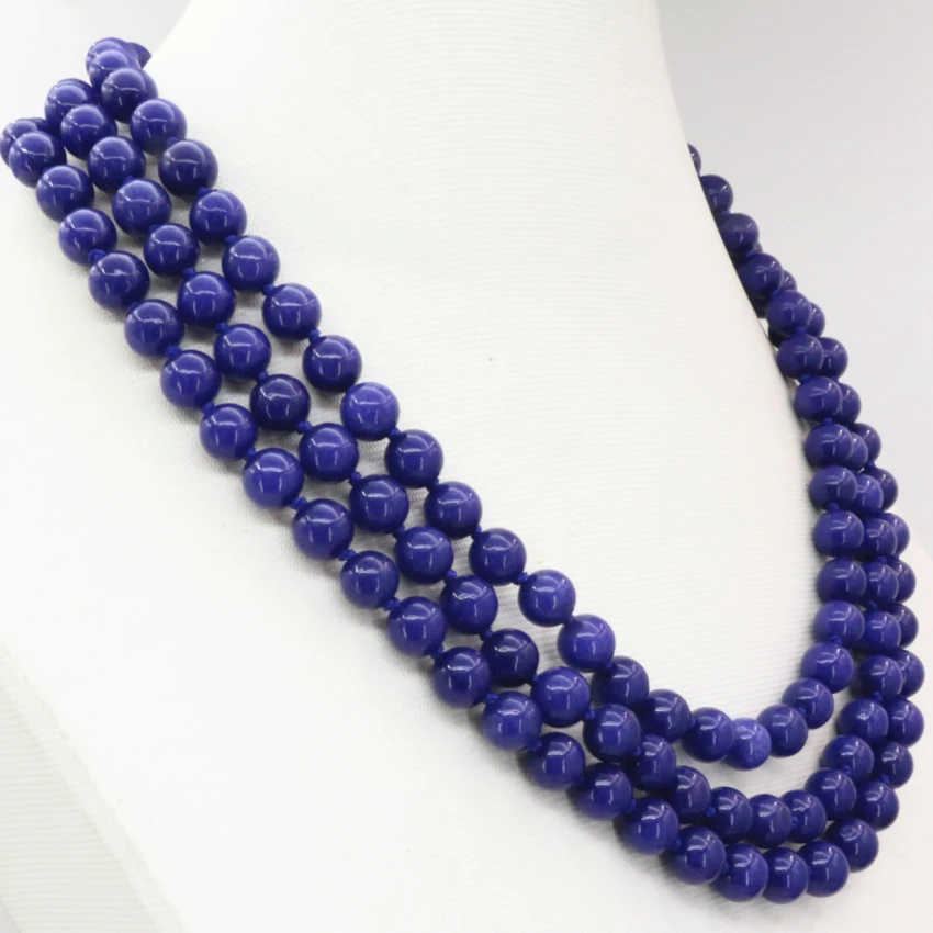 3 rows blue lapis lazuli 8mm stone strand necklace round beads high grade women weddind party diy jewelry 17-19inch B3207