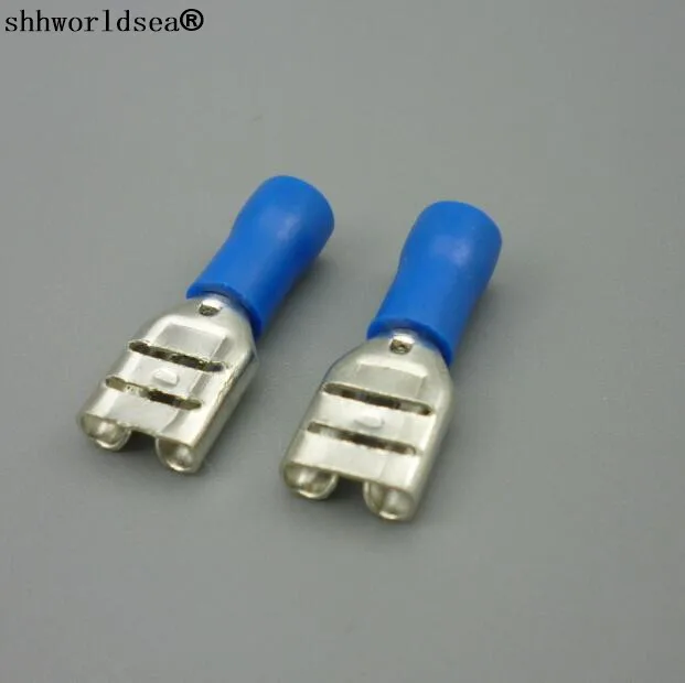 

shhworldsea Free Shipping 100x Blue female 6.3mm car Spade Connector Insulated Crimp Terminals Electrical Wiring