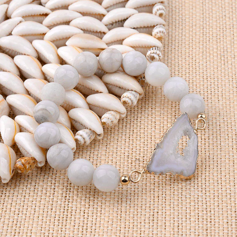 BOJIU Natural Stone Irregular Druzy Charm Bracelets For Women Elastic Handmade 8mm 10mm Round Beads Bracelets Femme Gifts BC301