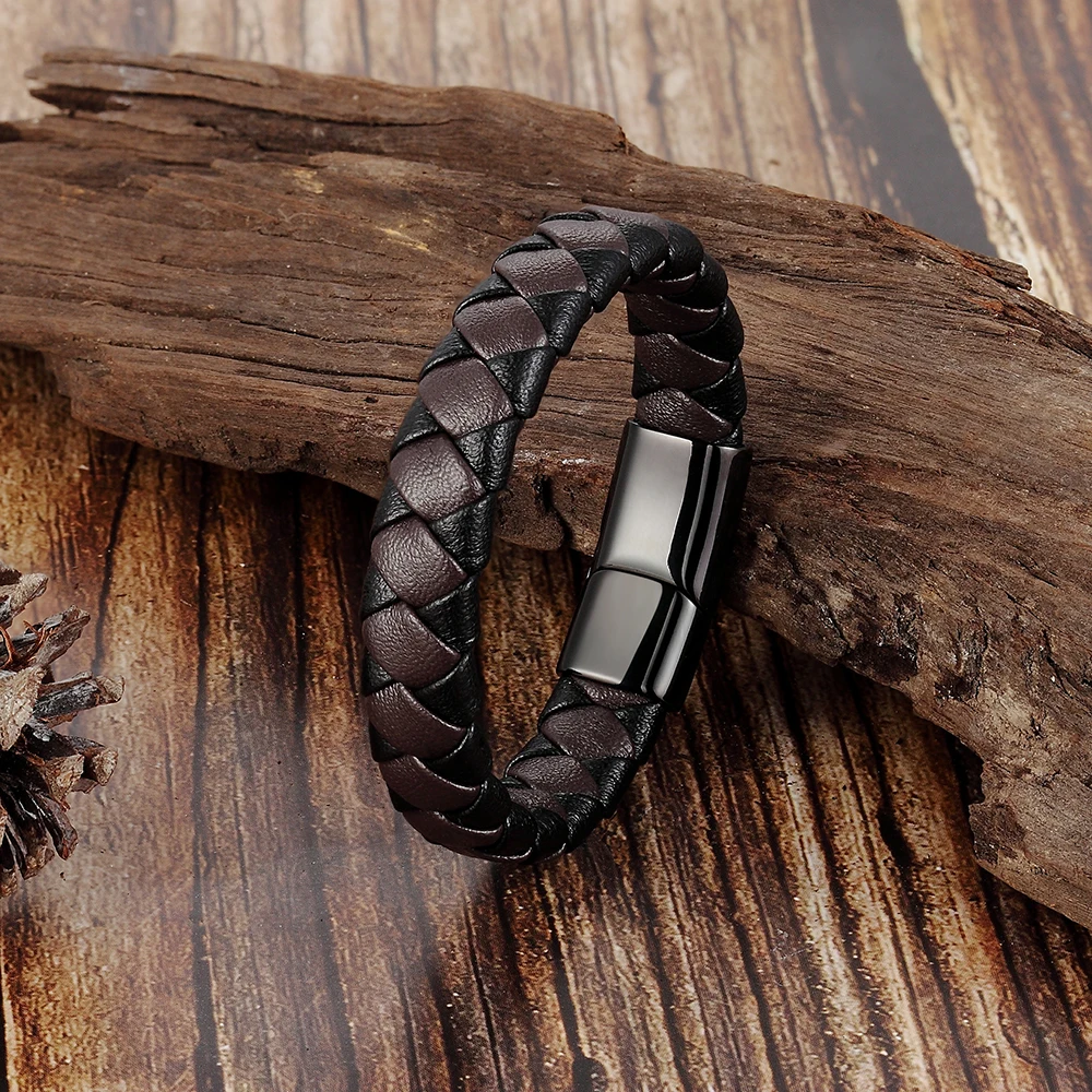 

2019 Stainless Steel Bracelet Men Genuine Leather Bracelets Simple Style Ladies Black Color Leather Bracelet for Women