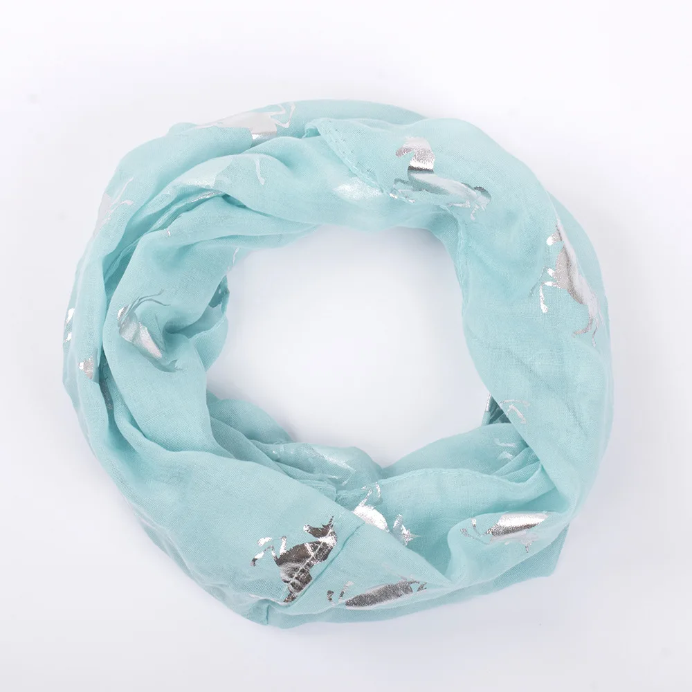 Fashion Women Ring Scarf White blue Bronzing Silver horse Neck Scarf Foulard chiffon O scarves