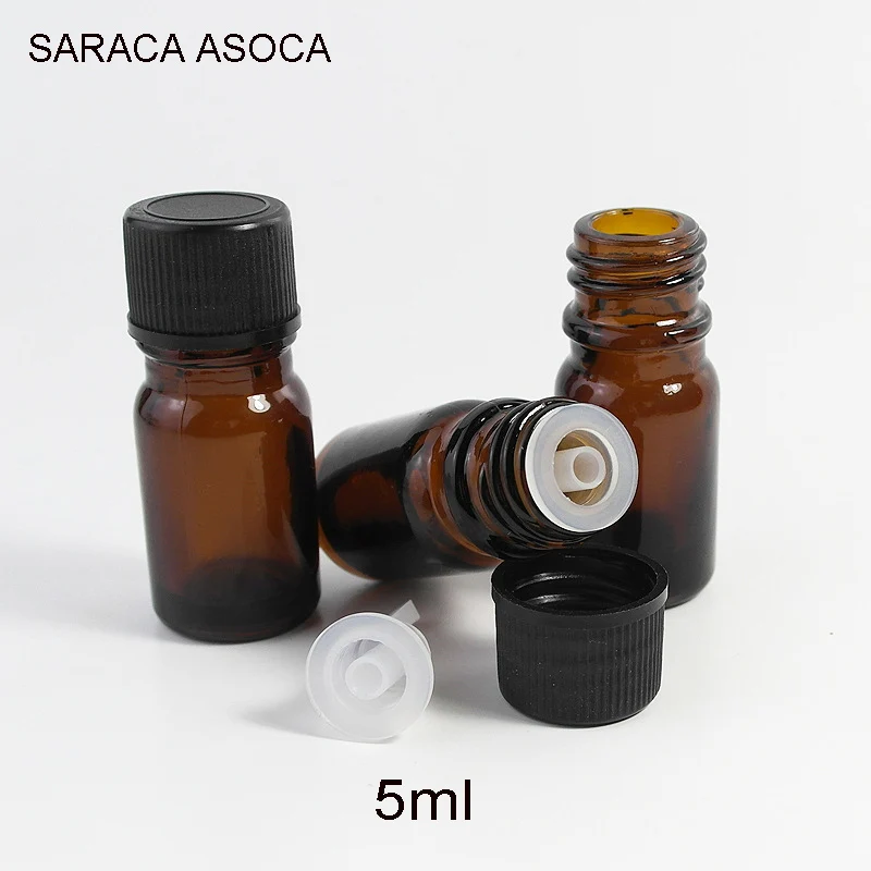 5ml Amber Glass Essential Oil Bottle  Dropper Plug Black Cap With EVA Sponge Mat  Protected From Light Seal Small Brown Bottle