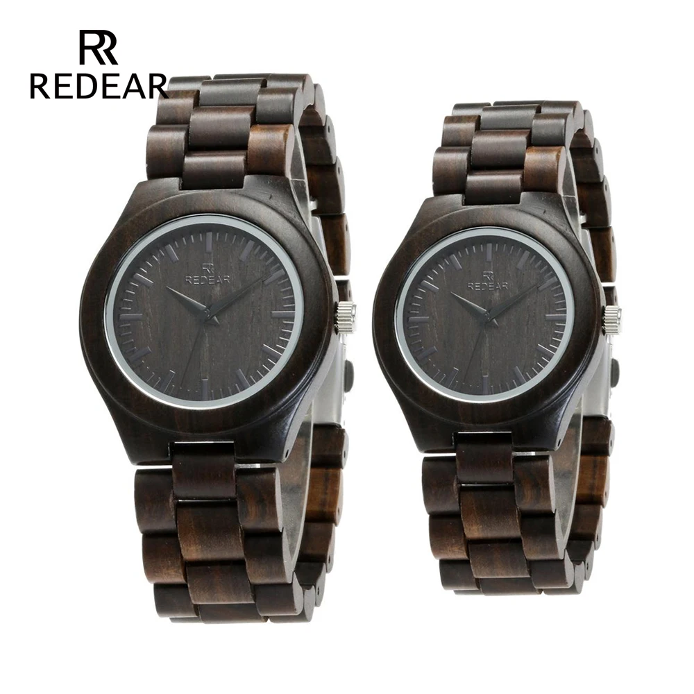 Redear Handgemaakte Zwarte Sandelhout Horloges Minnaar Horloges Cool Natuur Hout Quartz Automatische Horloge In Geschenkverpakking