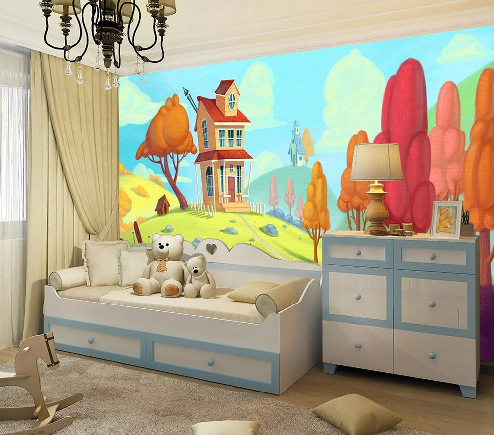 Custom wallpaper Hand-painted illustration style children room background wall