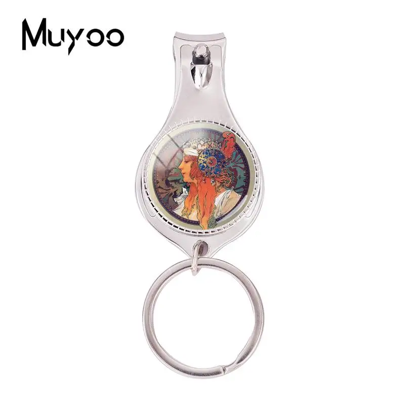 2018 Fashion Alphonse Mucha Multifunctional Keychain Art Paintings Nail Clipper Keyring Round Photo Jewelry Keychains