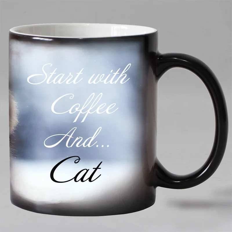 Cat Heat Reveal Coffee Mug, Ceramic Color Changing, Milk Tea Cups, Have a Good Day, Lovely Cat, Surprised Gift for Friends