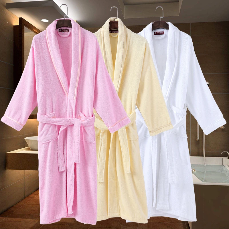 Summer Cotton Bathrbe women men winter towel Pajamas white Night Gown Robe kimono robe Home Dressing Gowns soft warm thicken