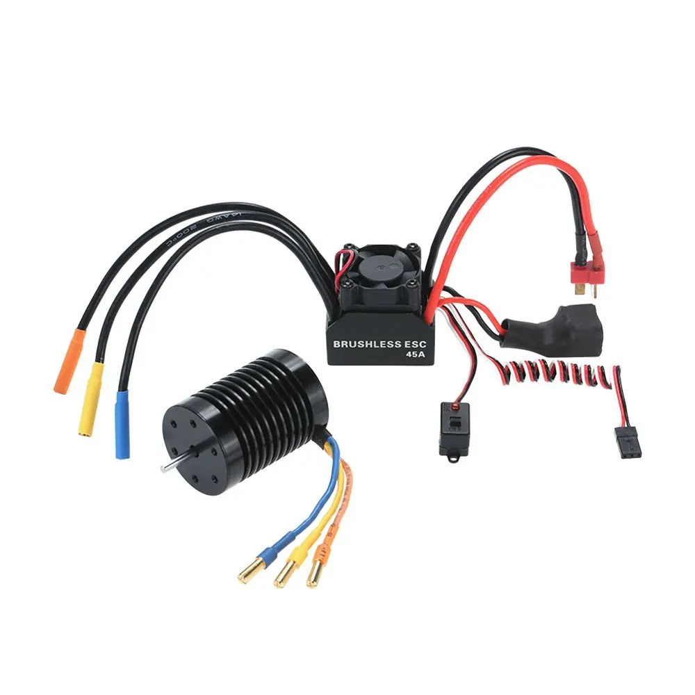 

3650 3930KV 4P Sensorless Brushless Motor 45A Brushless ESC Electronic Speed Controller w/ 6V/2A Switch Mode BEC for 1/10 RC Car