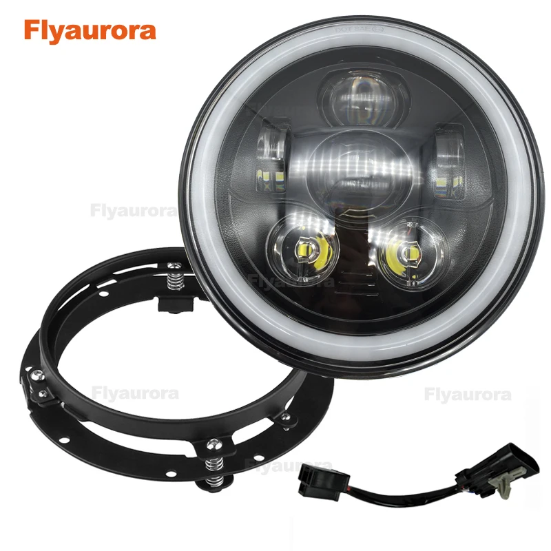 

Flyaurora 7 Inch LED Headlight with DRL Turning Signal Halo Ring+7Inch Mounting Bracket Ring for Motorcycle