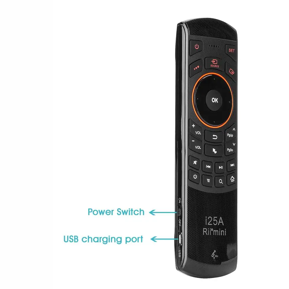 Rii i25A 2.4G Mini Wireless Keyboard Air Remote Mouse Fly Remote Controller with USB Receiver Perfect for Android TV Box