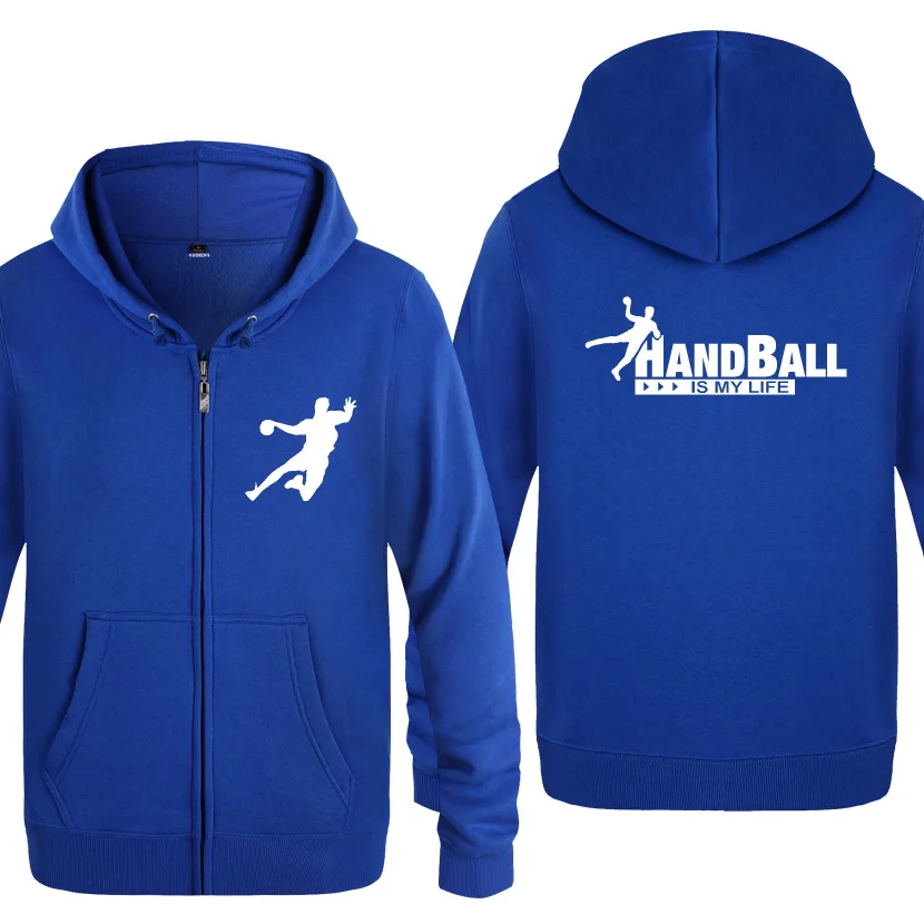 Handball Printed Hoodies Men Hip Hop Fleece Long Sleeve Zipper Jacket Sweatshirt Coat Team Fitness Tracksuit Moleton Masculino