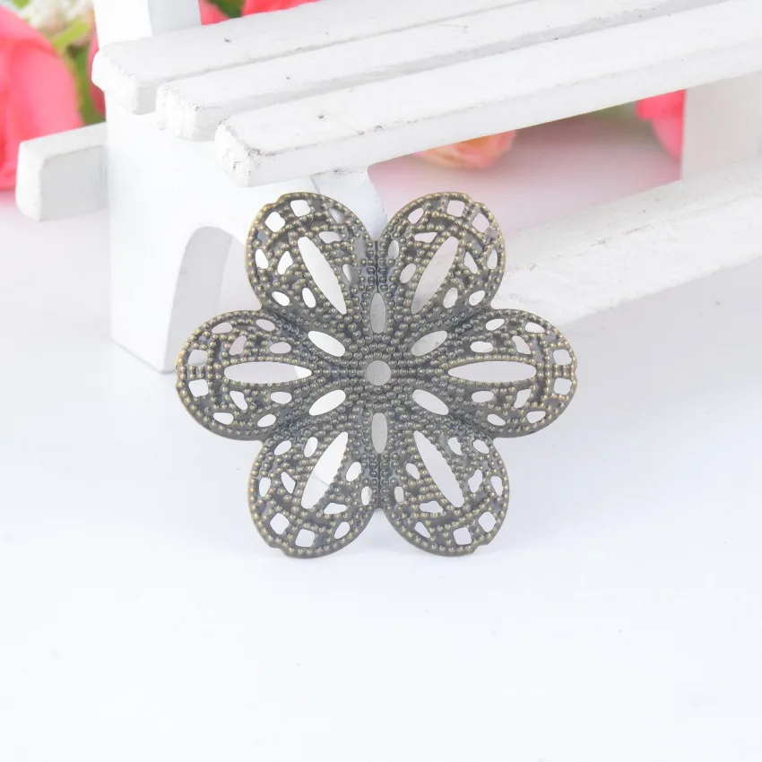 Free shipping Retail 10Pcs Bronze Tone Flowers Filigree Wraps Connectors Metal Crafts Decoration DIY Findings 41x37mm F0381