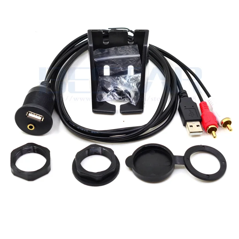 Painel de montagem embutida para painel de carro, 1m, usb 2.0, 3.5mm, aux, rca, extensão, montagem embutida, cabo macho para fêmea, estilo de carro, painel