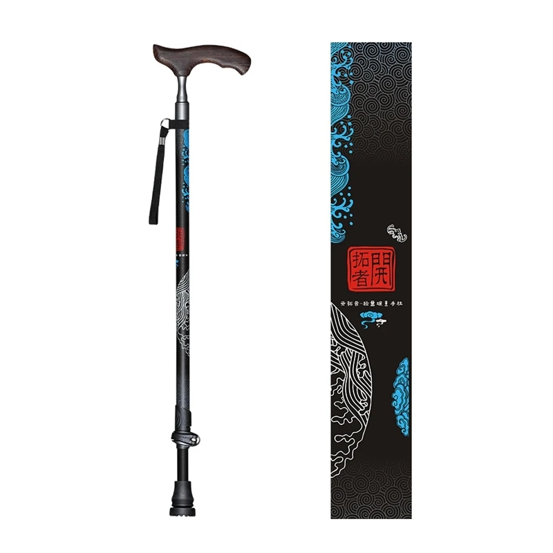 Bastoncini da passeggio con manico a T in legno in fibra di carbonio per turismo canna da Trekking Nordic Walking Pole stampelle da Trekking Bar