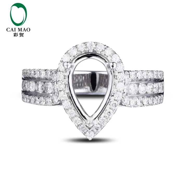 CaiMao Pear cut Semi Mount Ring Settings & 0.63ct Diamond 18k White Gold Gemstone Engagement Ring Fine Jewelry