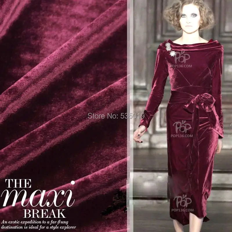 Free 100% mulberry silk velvet georgette tissu flock one-piece dress formal fabric Oxblood red Claret silk velvet fabric