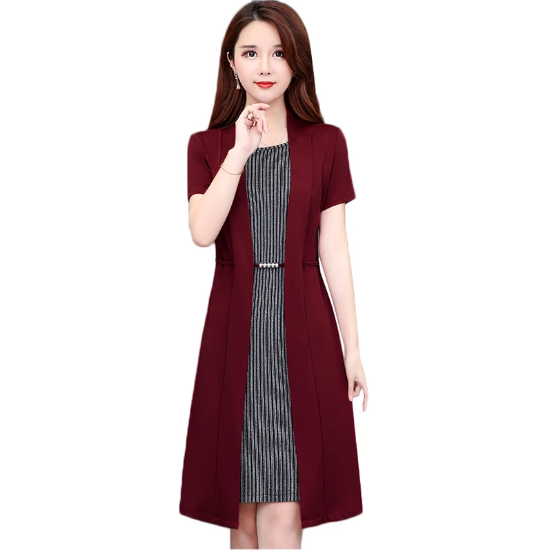 

2022 Two-piece New Women's Dress Summer Fashion Loose Midi Dress Elegant Middle-aged Clothing Casual Female Party Dresses 940