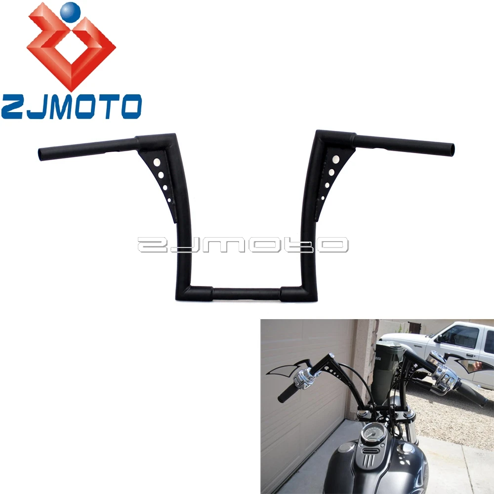 

Black Motorcycle 12" Rise Ape Hanger Bar Handlebar Custom For Harley Softail Sportster Bobber Chopper 1-1/4" Hangers Handlebar