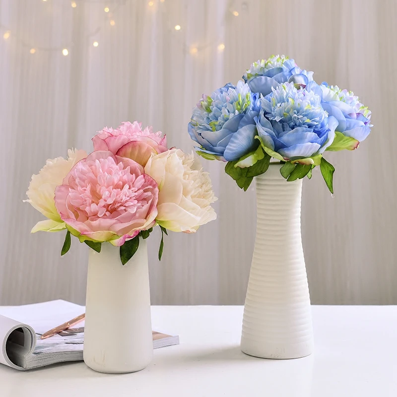 

Artificial 5 Peony Bouquet Bride Bridesmaid Fake Hydrangea Bouquet Home Decoration Decoration