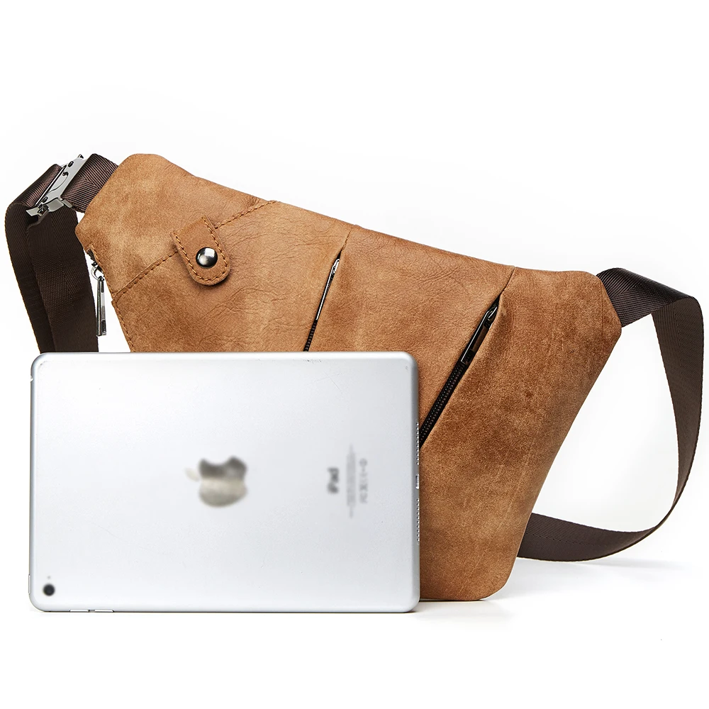 YIR-Sac à Bandoulière en Cuir group pour Homme, Petit Sacoche de Poitrine avec Chaîne pour Téléphone