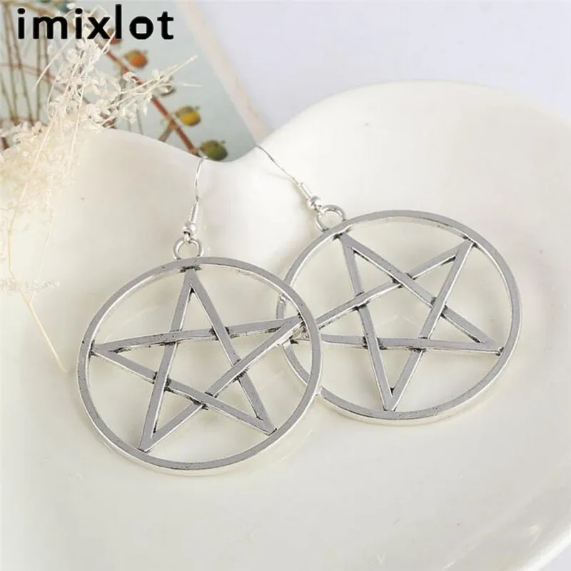 imixlot Big Round Pentagram Star Earrings Gothic Ear Hook Drop Earrings For Women Pendientes Fashion Jewelry