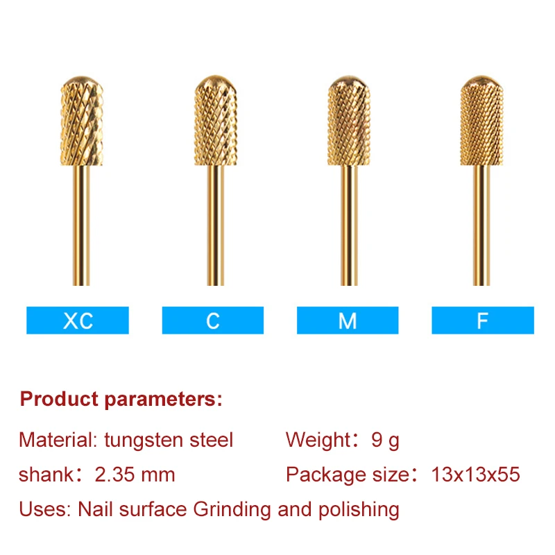 1pcs 2.35mm Shank Golden Nail Grinding Head Tungsten Steel Grinding Machine Dedicated Sander Drill Bit Polishing Tools