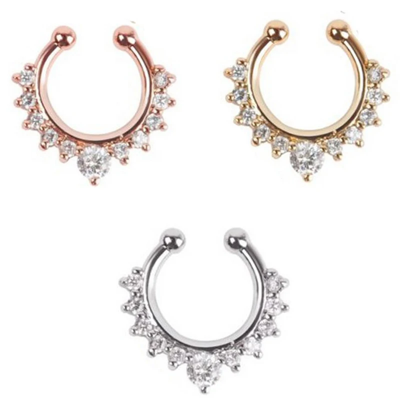 

100Pcs Mixed Nose Hoop Fake Septum Clicker Crystal Non Piercing Fake Nose Rings And Studs For Body Jewelry Women N0029