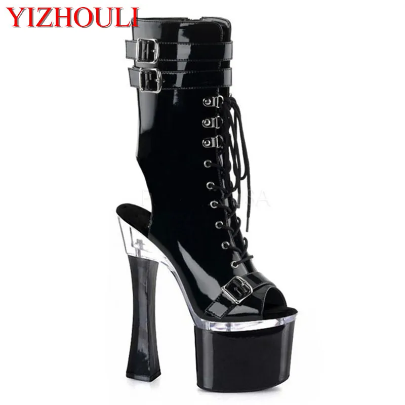 18cm root strap ankle boots, high-heeled stage performance shoes, banquet pole dancing shoes