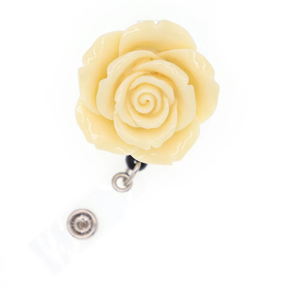 100pcs/45mm Multiple Color Rose Flower Resin Flower Retractable RN ID Badge Holder Student ID Badge Reel Name Badge Clip